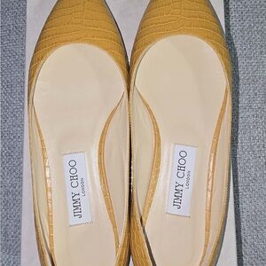 Jimmy Choo Mustard Croc-Embossed Flats